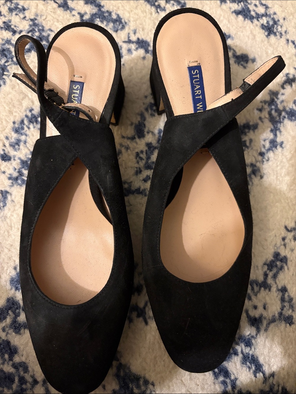 Stuart Weitzman Black Suede Cross-Front Slingback Heels
